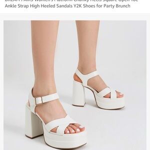 Dream Pairs Women's White High Heeled Sandals